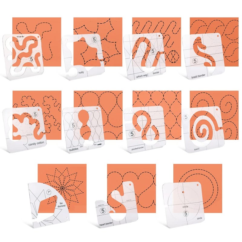 AUMACHEN 14 PCs Free Motion Quilting Template Set Includes 11 Quilting Templates 3mm  High Shank Ruler Foot  Non-Slip Grips  Free Motion Quilting Rulers and Templates for DIY Quilting on Sewing Machine - Image 4